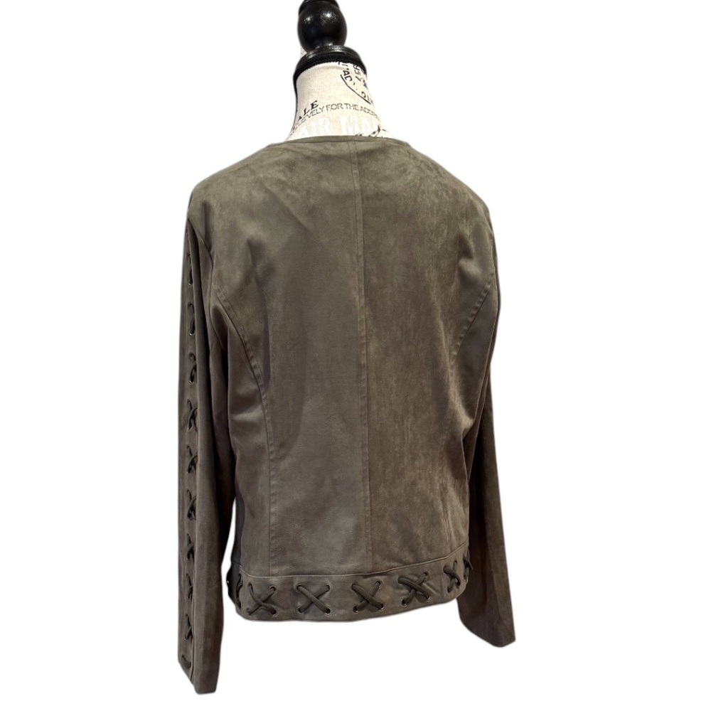 ADORE Olive faux suede lace-up zip jacket grommet detail size XL - Picture 2 of 7
